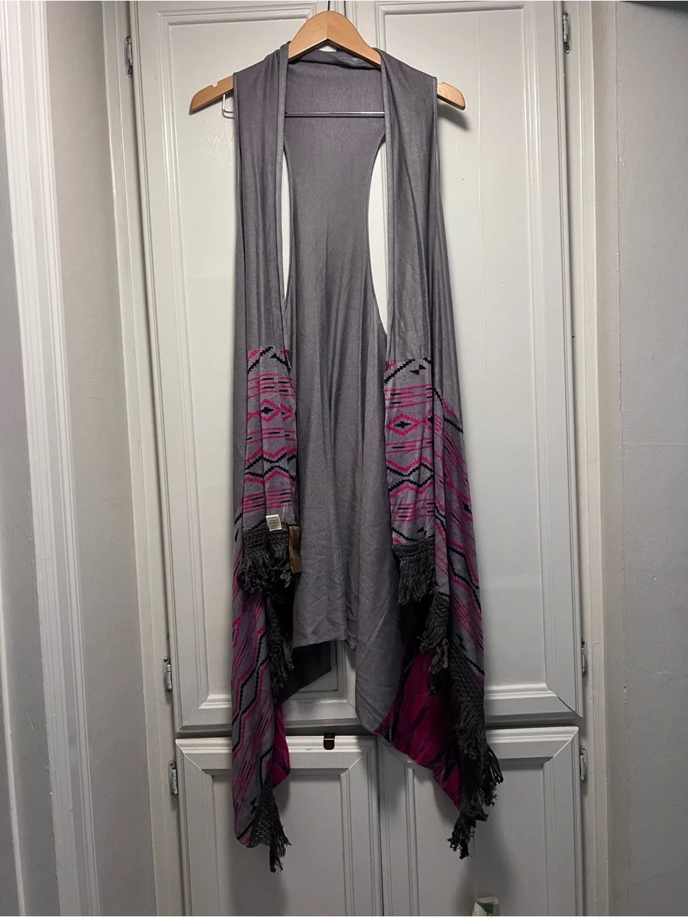 NWT Aratta Eloise Knit Frayed Fringe Trim Long Vest Bohemian Boho One Size OS